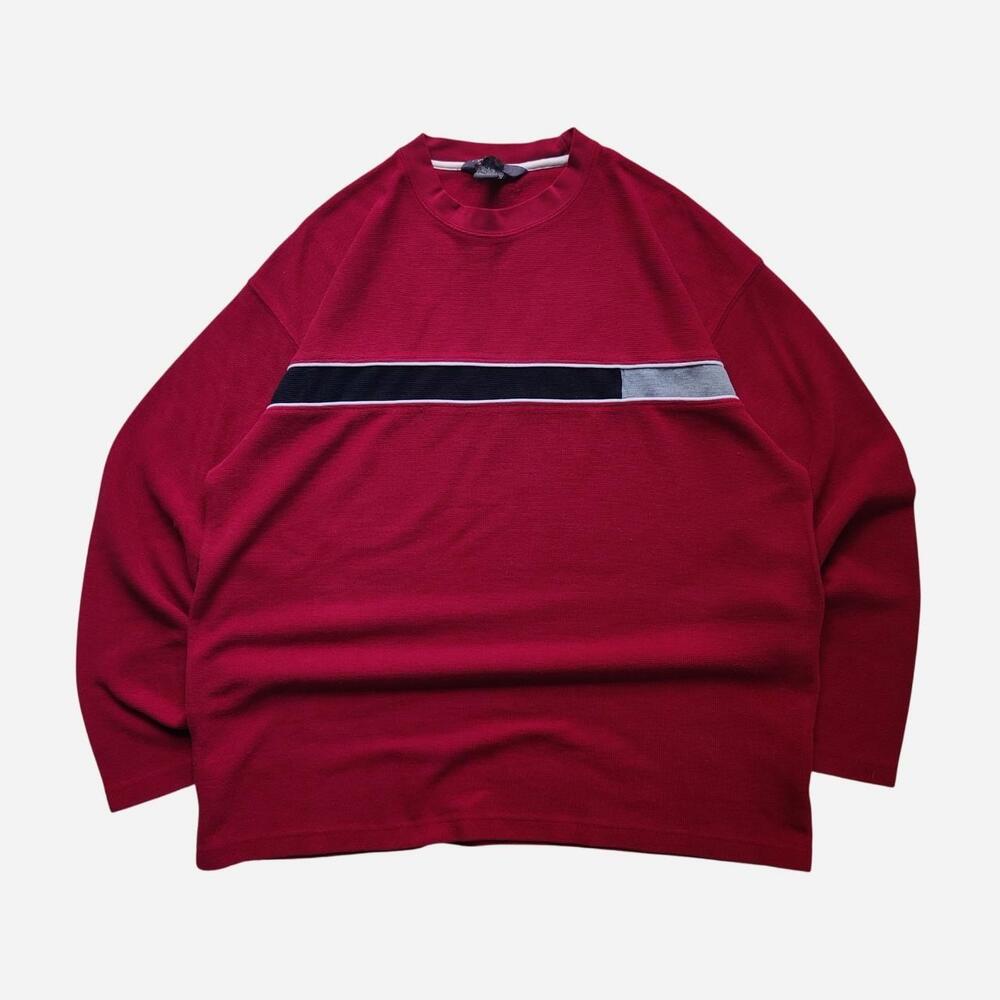 Global Mind red striped waffle knit long sleeve shirt